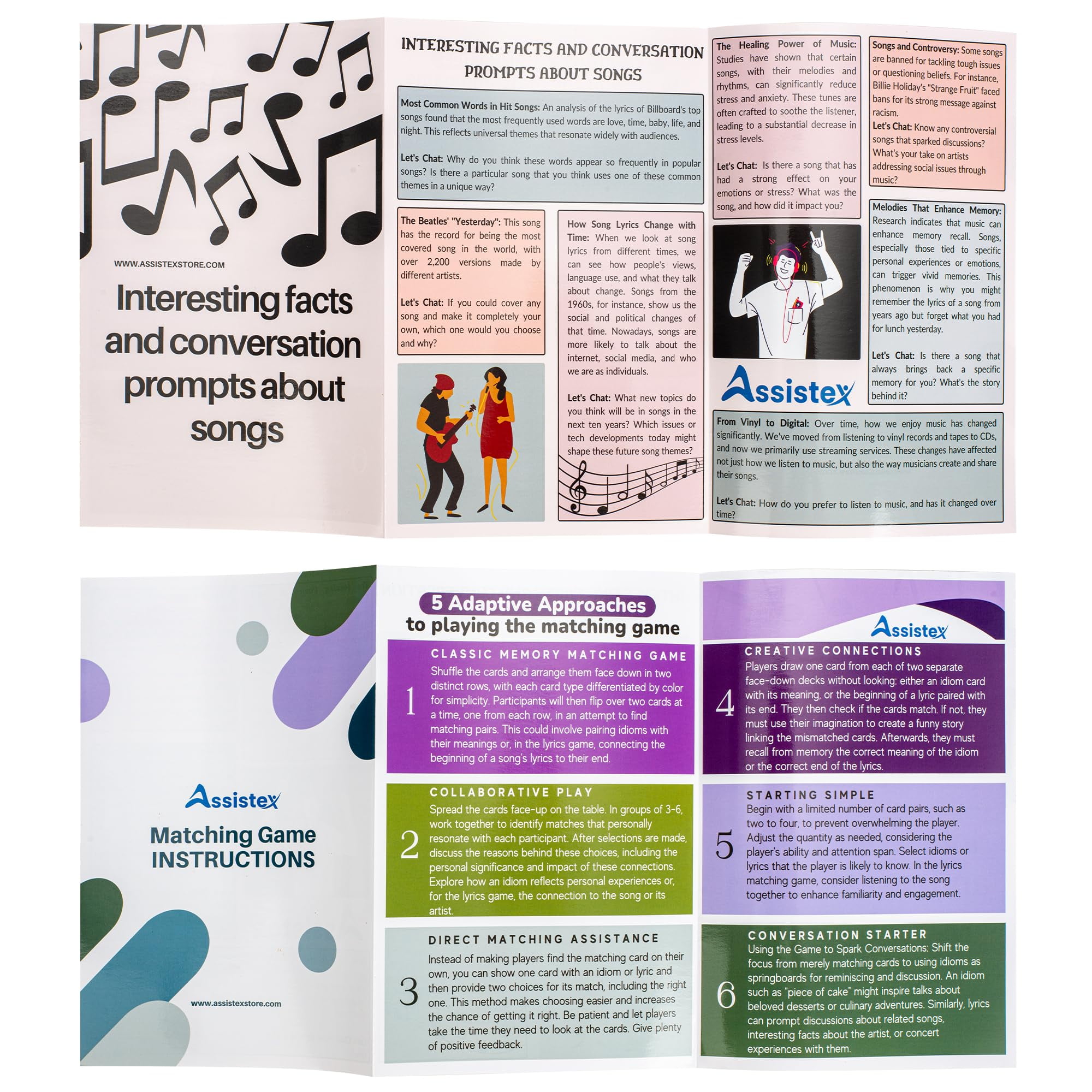 Assistex 2 in 1 Matching Memory Card Games for Seniors - Brain Games for Dementia Patients - Adult Memory Games for Seniors - Lyric and Idiom Games for Alzheimer and Dementia Patients, 40 Cards Each