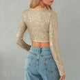 thumbnail image 3 of Aellinatey Women's Sequins Glitter Crop Top Long Sleeve Round Neck Shimmer Party T-Shirt, 3 of 14