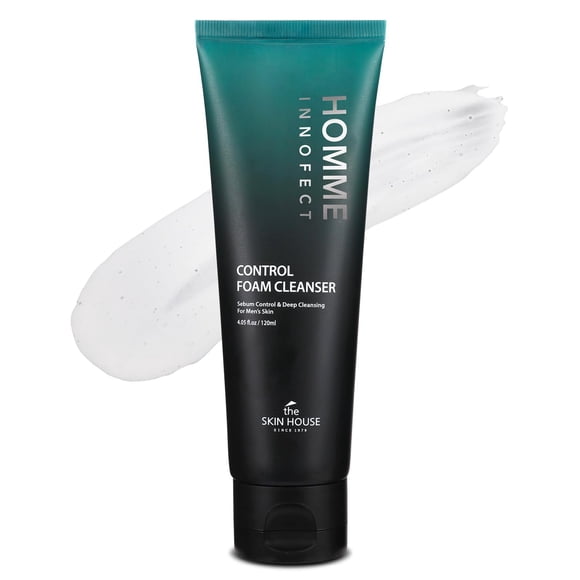 The Skin House Homme Innofect Control Limpiador en espuma para hombres 4.05 fl.oz l Limpiador para piel grasa l Limpieza profunda Minimizador de poros l Lavado facial coreano para el cuidado de la pie
