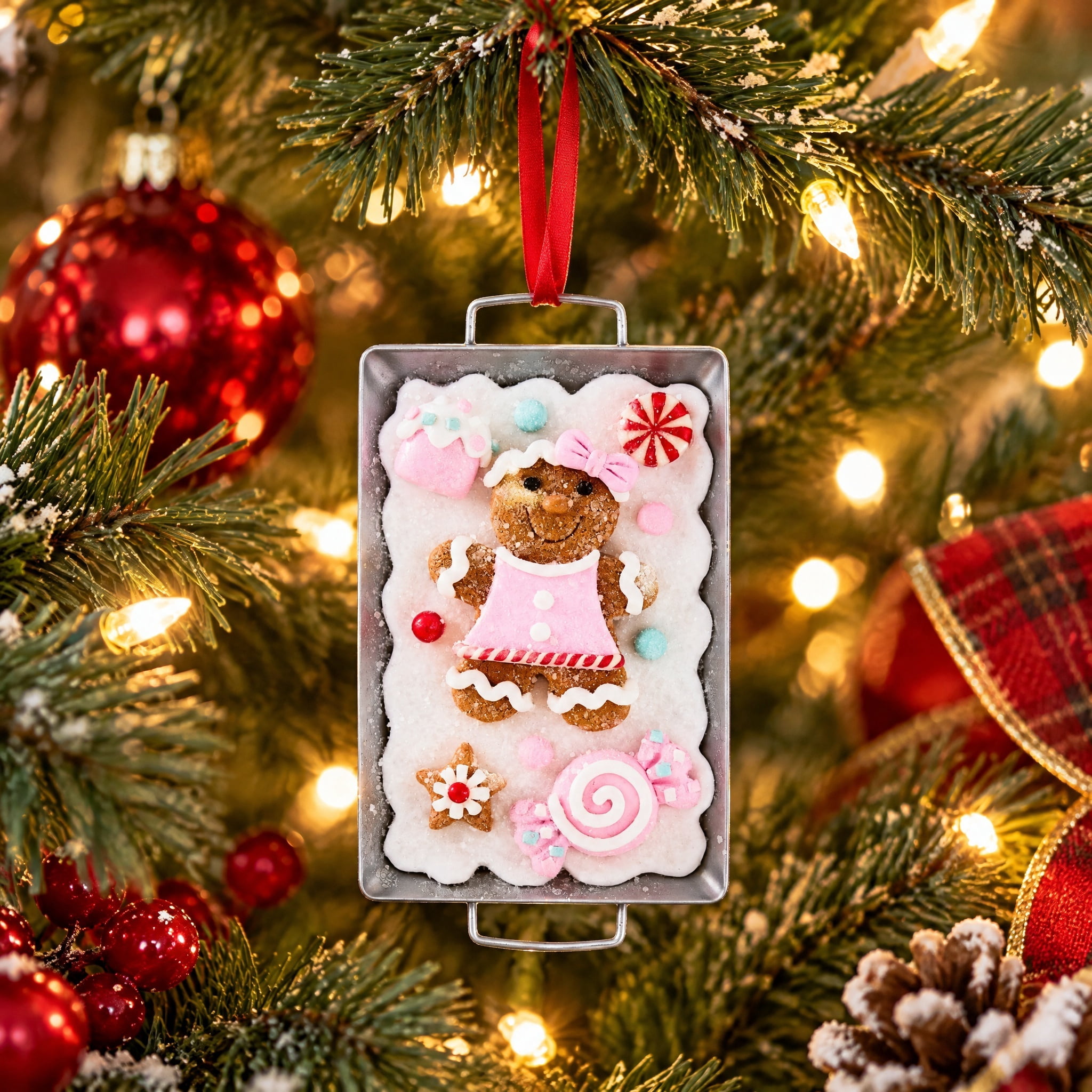 Multicolor Clay Dough Gingerbread Girl with Baking Tray Christmas Ornament, 5", by Holiday Time