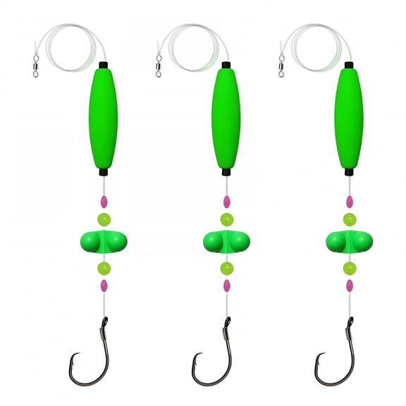 BESTSKY Catfish Rig Catfish Rigs, 3 Packs Catfish Rattle Floater Strange Cat Fish Rig, Catfish Float Rigs Circle Hook, Rigs for Catfish Fishing 6/0 Circle Hooks, Catfishing Tackle, Green-6/0-3PCS