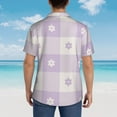 thumbnail image 4 of Bingfone Men's Short Sleeve Button Down Shirts Hawaiian Floral Purple Buffalo Plaid Printed Beach Shirt, 4 of 7