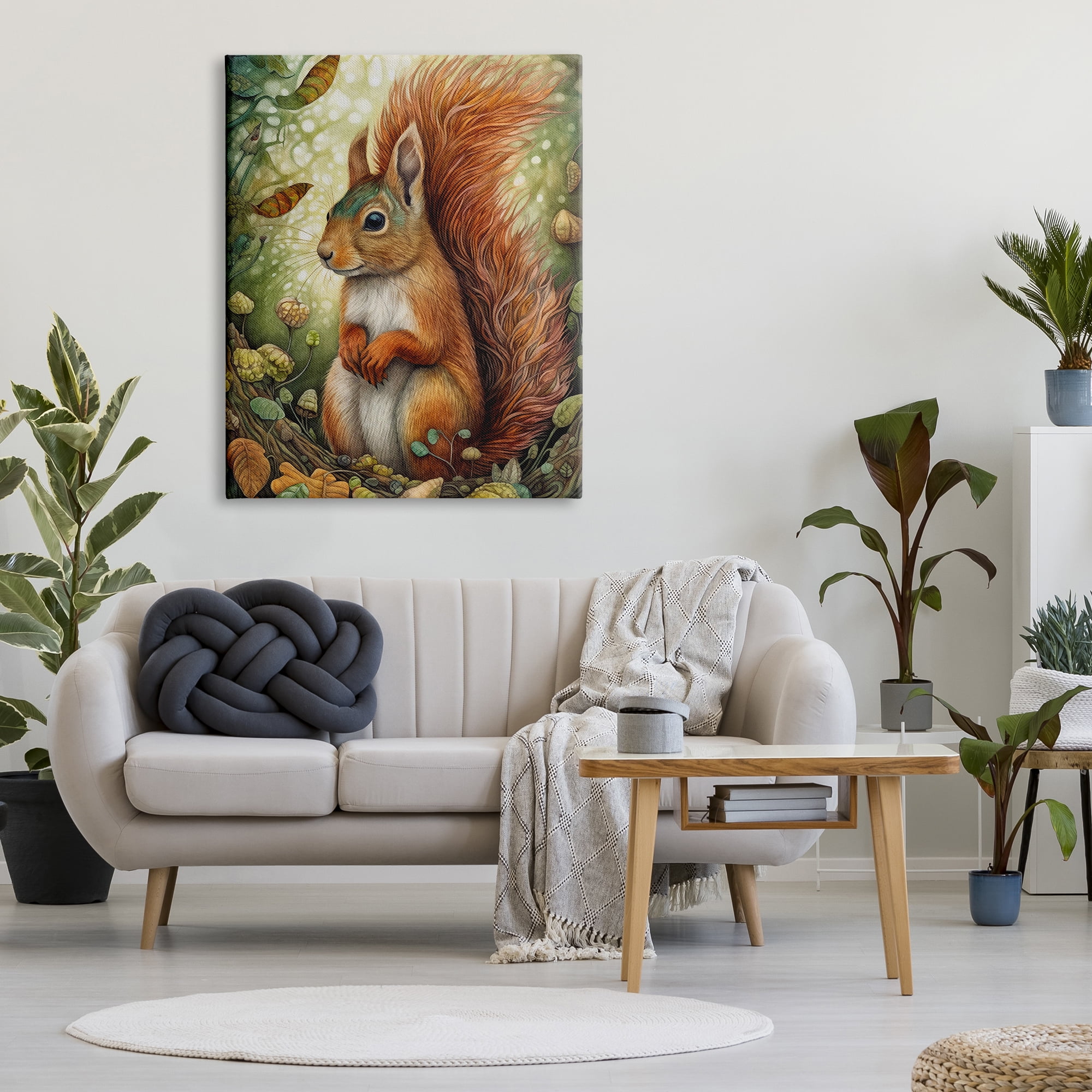 Stupell Industries Squirrel & Forest Botanicals Animals & Insects Painting Gallery Wrapped Canvas Art Print Wall Art, 36 x 48
