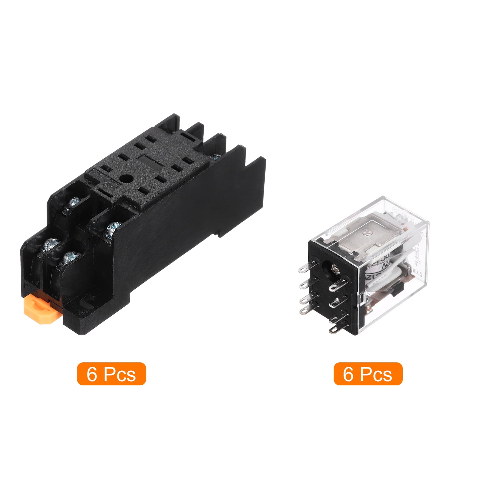 6Pcs DC 12V Electromagnetic Power Relay, 8-Pin 5A Power Coil Relay with LED Indicator and Socket Base DPDT 2NO 2NC - MY2NJ for Industrial, Home Appliances and DIN Rail System