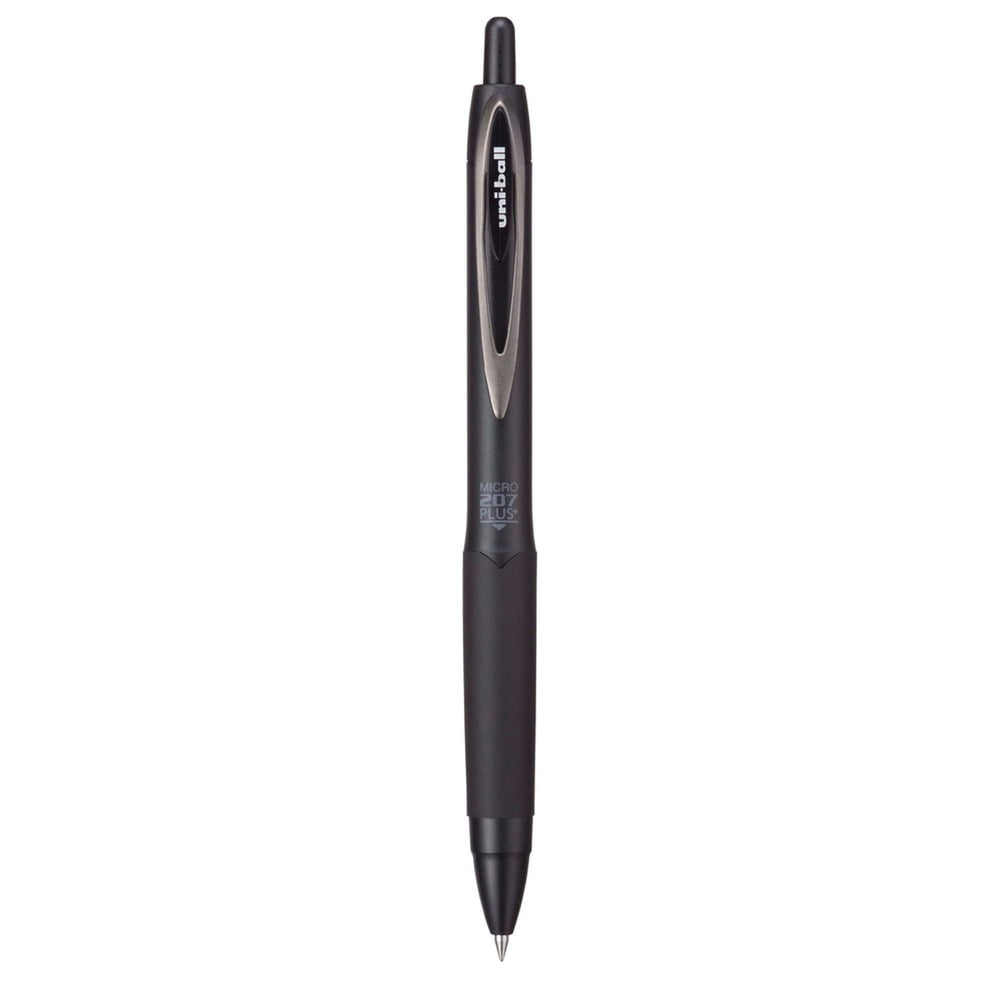 uni-ball 70606 207 Plus+ 0.5 mm Retractable Gel Pen - Black Ink/Black Barrel/Micro (1-Dozen)