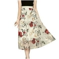 thumbnail image 2 of Aueoeo Women's A-Line Fairies Elastic Waist Midi Skirt Vintage Floral Embroidered Tulles Skirts Party High Waist Swings Skirts Beige L, 2 of 7