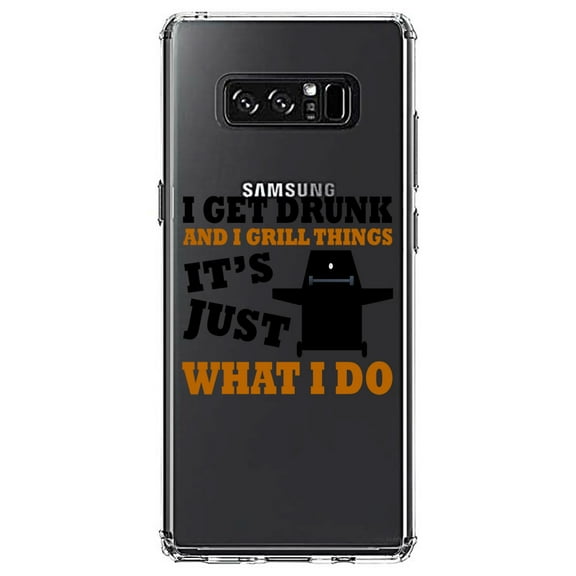 DistinctInk Clear Shockproof Hybrid Case for Samsung Galaxy Note 8 - TPU Bumper Acrylic Back Tempered Glass Screen Protector - I Get Drunk & Grill Things