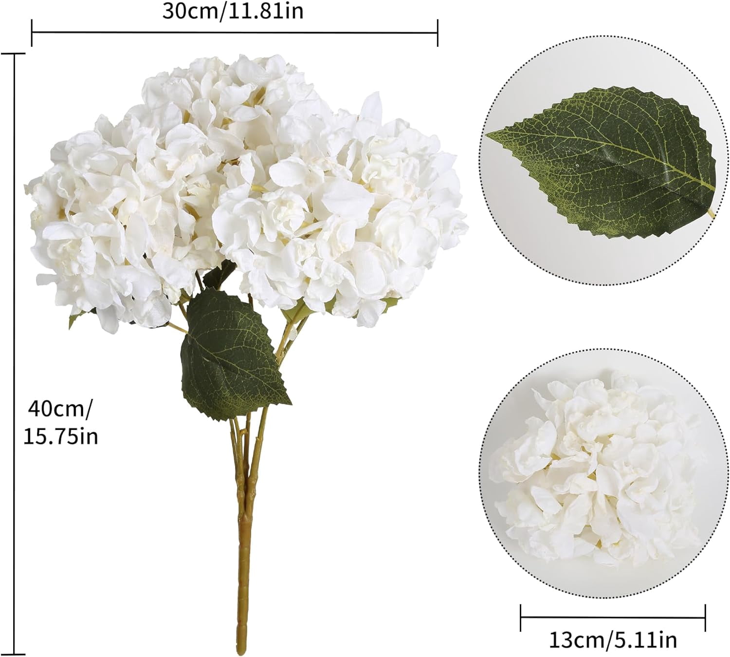 White Hydrangea Artificial Flowers, Heads Silk Hydrangeas Vintage Dried Flowers with Stems White Fake Hydrangea for Arrangement Centerpiece Home Wedding Party Decor (White)