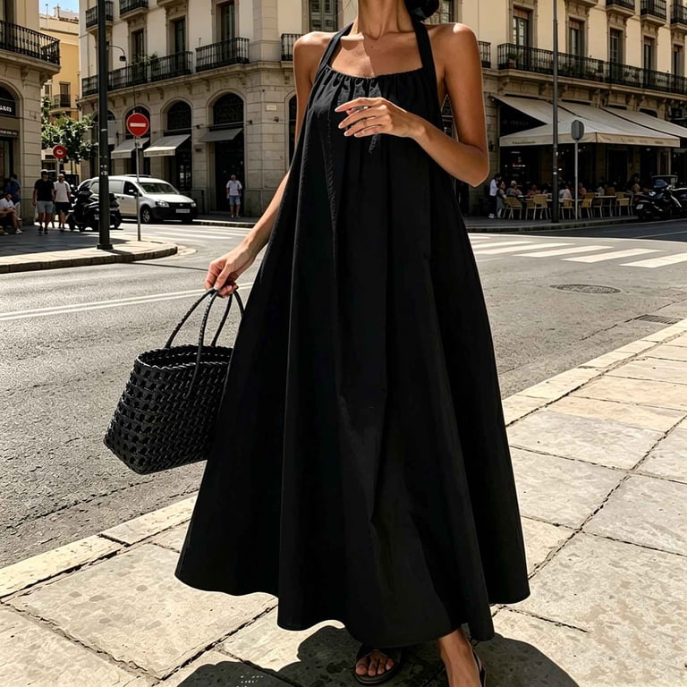 loose halter maxi dress Umfun Women's Oversized with Gathered Neckline Pent house dress