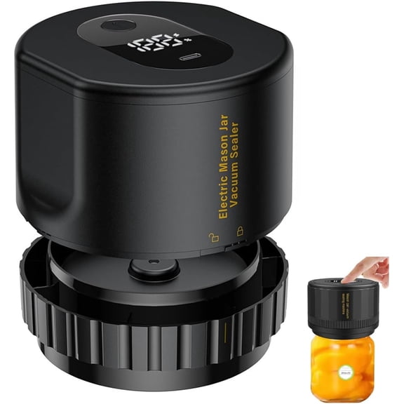 Koudindg Black Electric Mason Jar Vacuum Sealer Kit – Cordless Design, Fits Wide & Regular Mouth Jars, Strong Suction for Food Storage