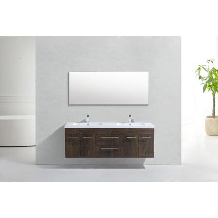 Eviva Lugano 60" Rosewood Modern Bathroom Vanity Wall Mount with White Integrated Acrylic Double Sink