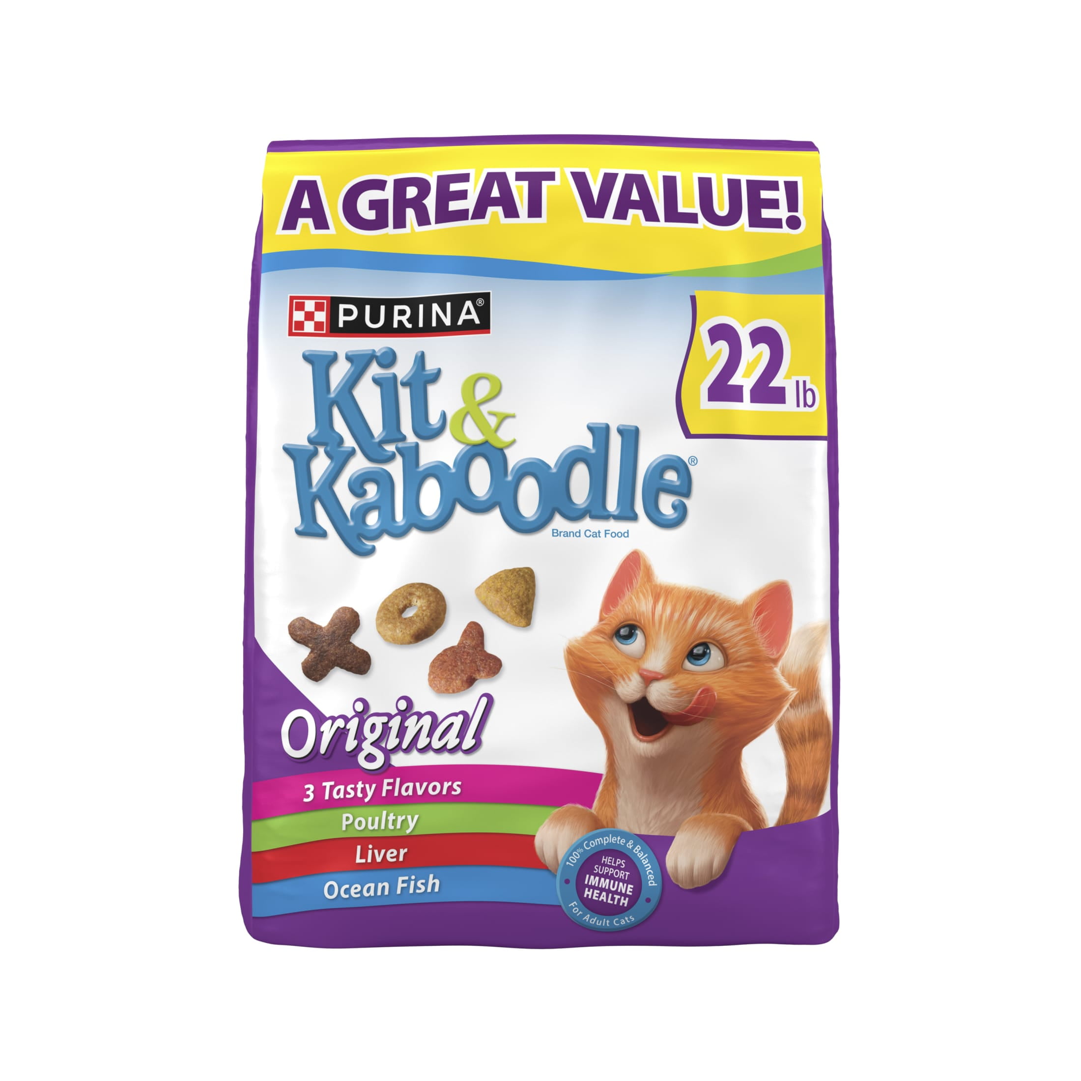 (3 pack) Purina Kit and Kaboodle Dry Cat Food Original Poultry, Liver and Ocean Fish Flavors, 22 lb. Bag