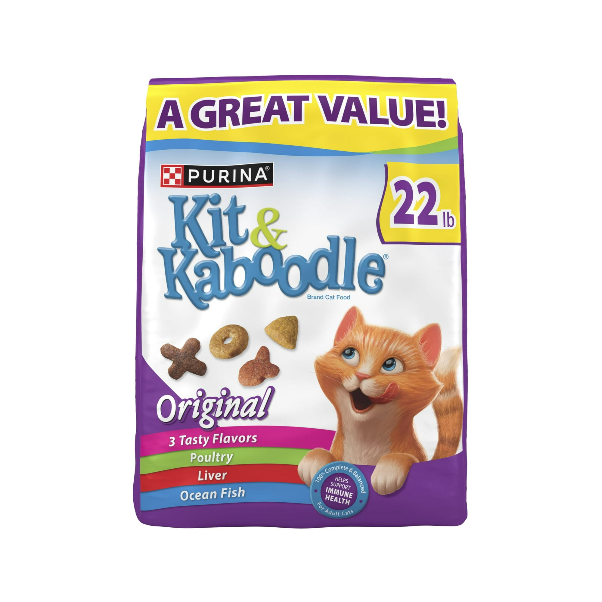 Purina Kit and Kaboodle Dry Cat Food Original Poultry, Liver and Ocean Fish Flavors, 22 lb. Bag