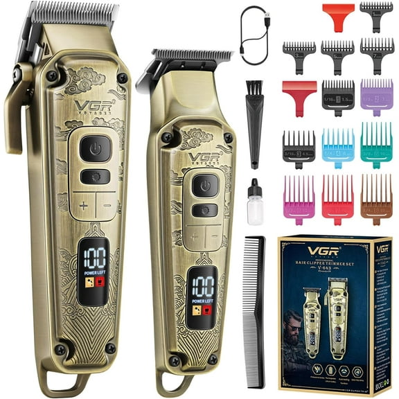 VGR Hair Clipper for Men Professional Hair Trimmer Barber Clippers Set, Cord/Cordless Beard Trimmer Hair Grooming Kit, T-Blade Zero Gapped Rechargeable LED Display Haircutting Kit