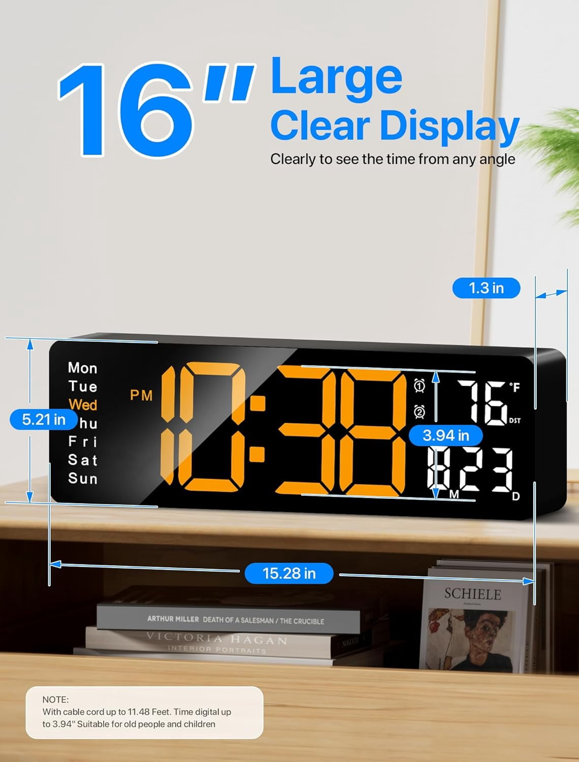 Large Digital Wall Clock with Remote Control, RGB Atmosphere Lights with 11 Scenes Mode, Dual Alarms with Big LED Display, Auto DST, Temperature for Classroom Gaming