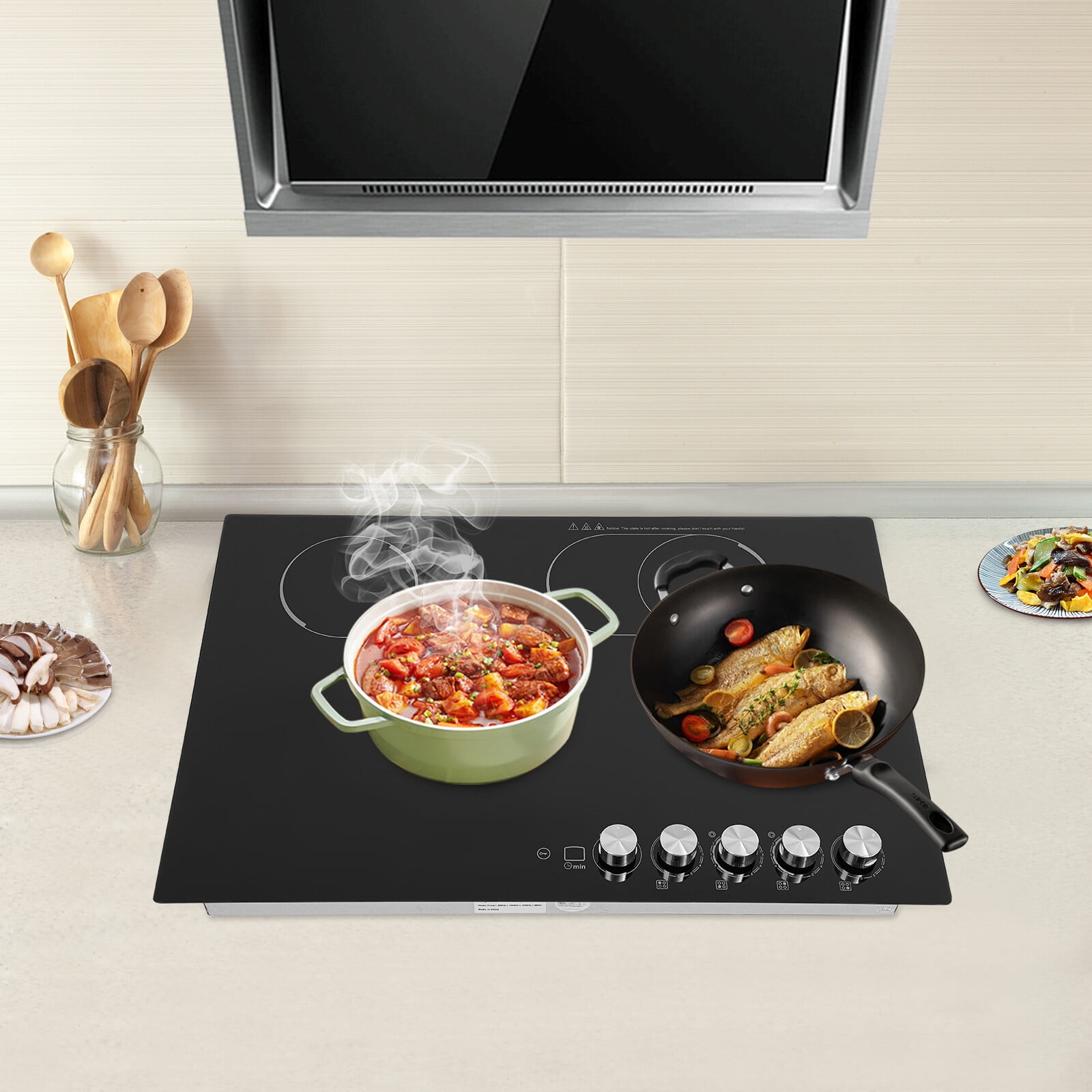 4 Burners 110V Knob Control Embedded Electric Stovetop Electric Cooktop Kitchens Cabins Snack Bars