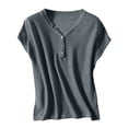 thumbnail image 4 of Lumtrix Womens Henley Sweaters Casual Cap Sleeve Tops Summer Business Work Loose Fitted Shirts Gray 2XL, 4 of 5