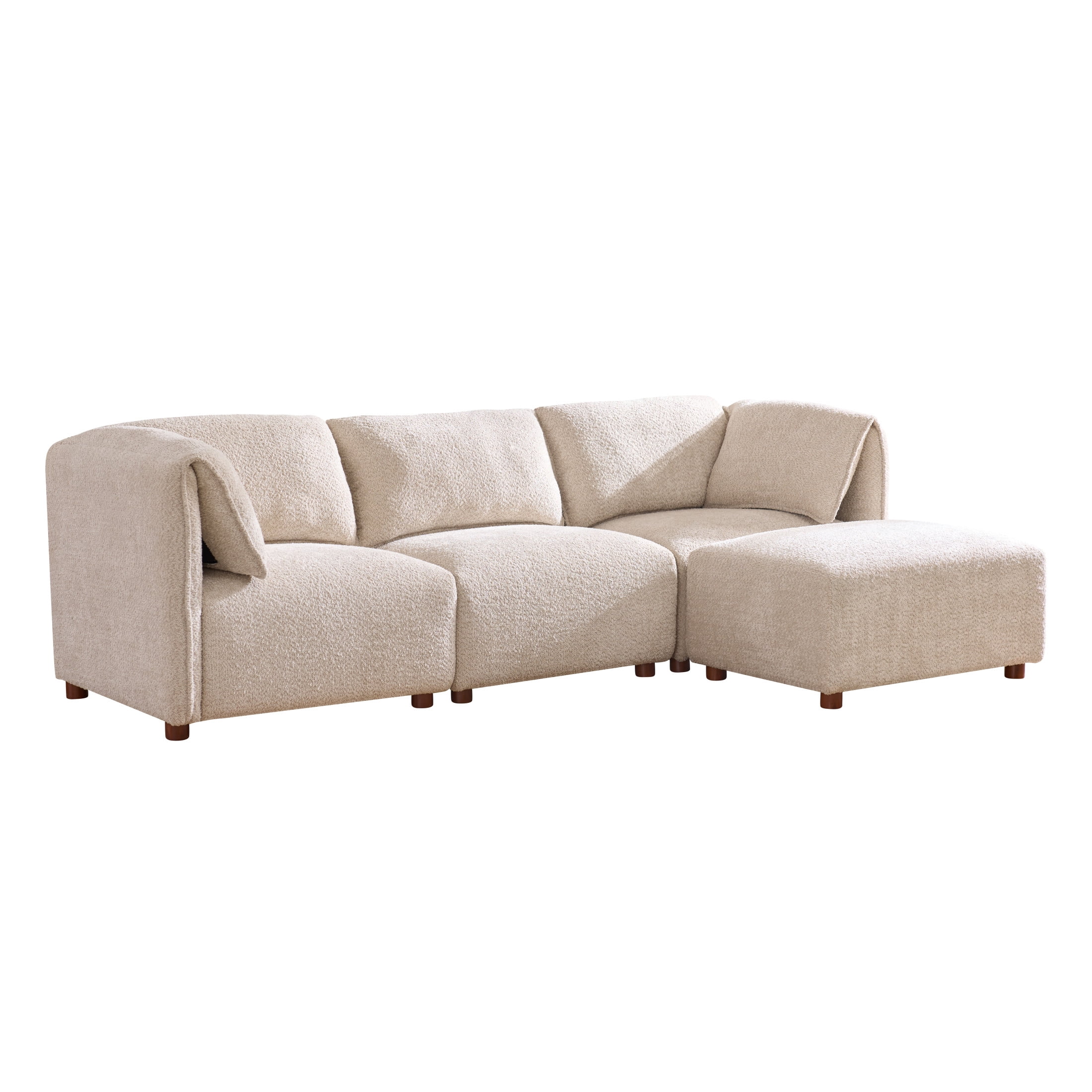 Christopher Knight Home 4-Seat Modular Sectional Sofa with Ottoman, Modern 96" Couch with Pillow Arms, Sesame