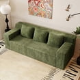 thumbnail image 3 of 71 Inch 3-Seater Sofa, Corduroy Fabric Deep Seat Couch, No Assembly Required, Comfy Loveseat for Living Room Apartment, Antique Green, 3 of 7