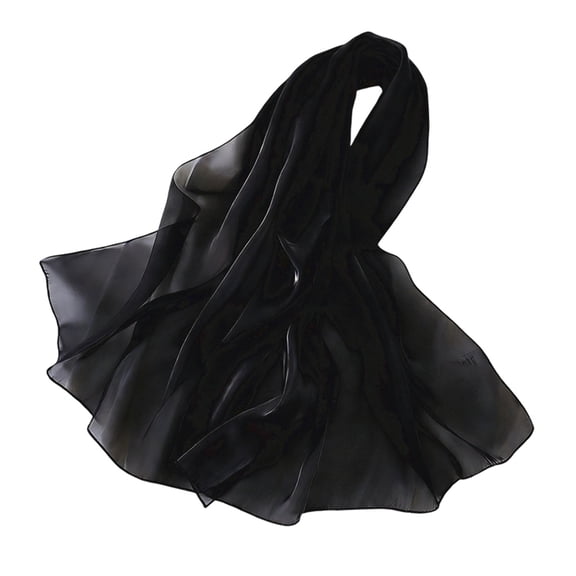 Boyscolos Silk Satin Shawl Scarf for Women, Lightweight Summer Shawls and Wraps, Elegant Soft Chiffon Bride Wedding Scarf Black One Size