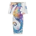 thumbnail image 5 of Seahorse Watercolor Women's Off The Shoulder Ruffles Summer Wedding Guest Loose Casual Party Beach Dress, 5 of 9