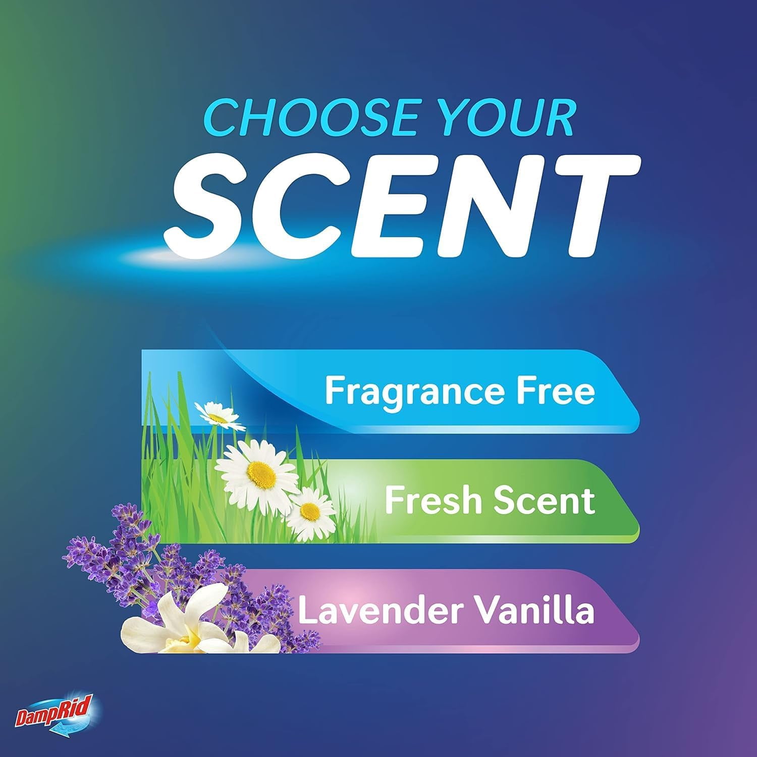 Damp Variety 3 Scent's Moisture Absorber, 1 Powder , 1 Lavender Vanilla, & 1 Fragrance Free - Eliminates Odors for er, Cleaner Air,14% More Moisture Absorbing Power. Packaging.