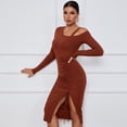 thumbnail image 4 of Women's Sexy One Shoulder Long Sleeve Cocktail Dress Ruched Bodycon Drawstring Split Maxi Dresses, 4 of 5