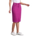 thumbnail image 4 of Faldas de mezclilla de cintura alta con dobladillo sin terminar para mujer INSPIRE CHIC, longitud a la rodilla, color púrpura ciruela, talla XL, 4 of 6