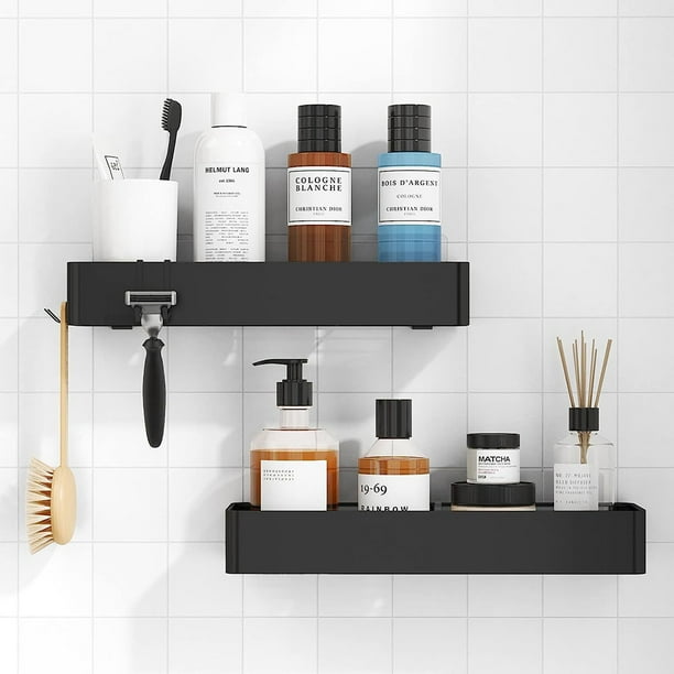 Estante de ducha sin taladrar, 2 estantes organizadores de ducha de acero inoxidable con ganchos, estante de baño de 38-40 cm con gran capacidad, cesta de ducha para baño y cocina.