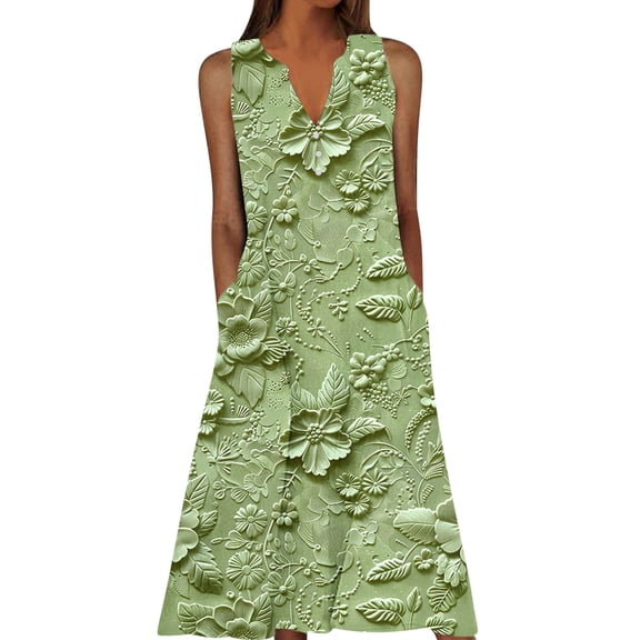 Plus Size Summer Dresses for Women Sleeveless Casual Dress V Neck Floral Print Long Dress