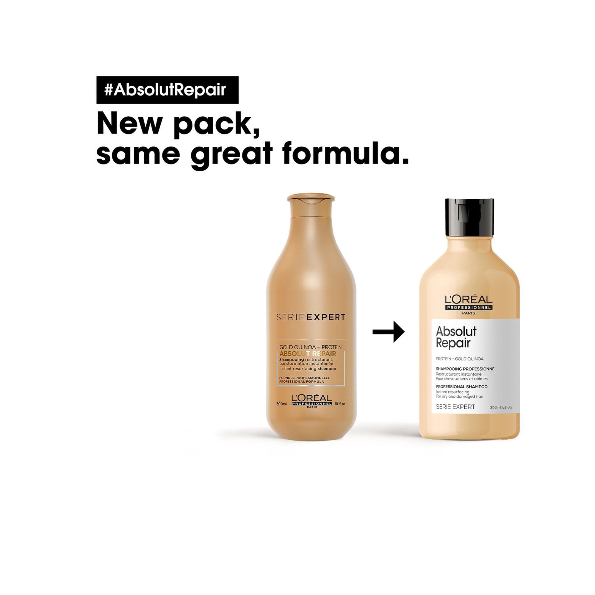 USA annoncere fuldstændig L'Oreal Professionnel Serie Expert Absolut Repair Protein + Gold Quinoa  Shampoo | Resurfacing Cleanser for Dry and Damaged Hair, 300ml - Walmart.com