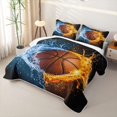 thumbnail image 3 of Feelyou Fire Water Basketball Twin Quilt Set for Boys, Sport Ball Twin Coverlet Set, Blue Orange, 2pcs, 3 of 7