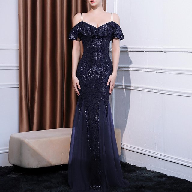 UPPADA Robes d'Invitée de Mariage pour Femmes à une Épaule Froncées Robe de Soirée Formelle Portefeuille Ourlet à Volants Robe Dos Nu Moulante Robe Maxi Taille Haute Robe de Fête Robe de Bal Robe de Cocktail Aubaines