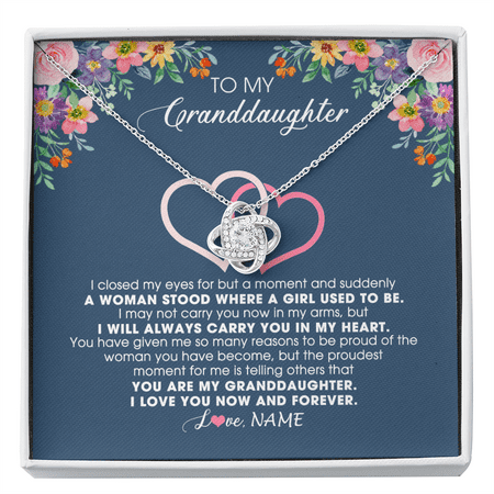 To My Granddaughter Necklace I Love You Now And Forever, White Love Knot Necklace