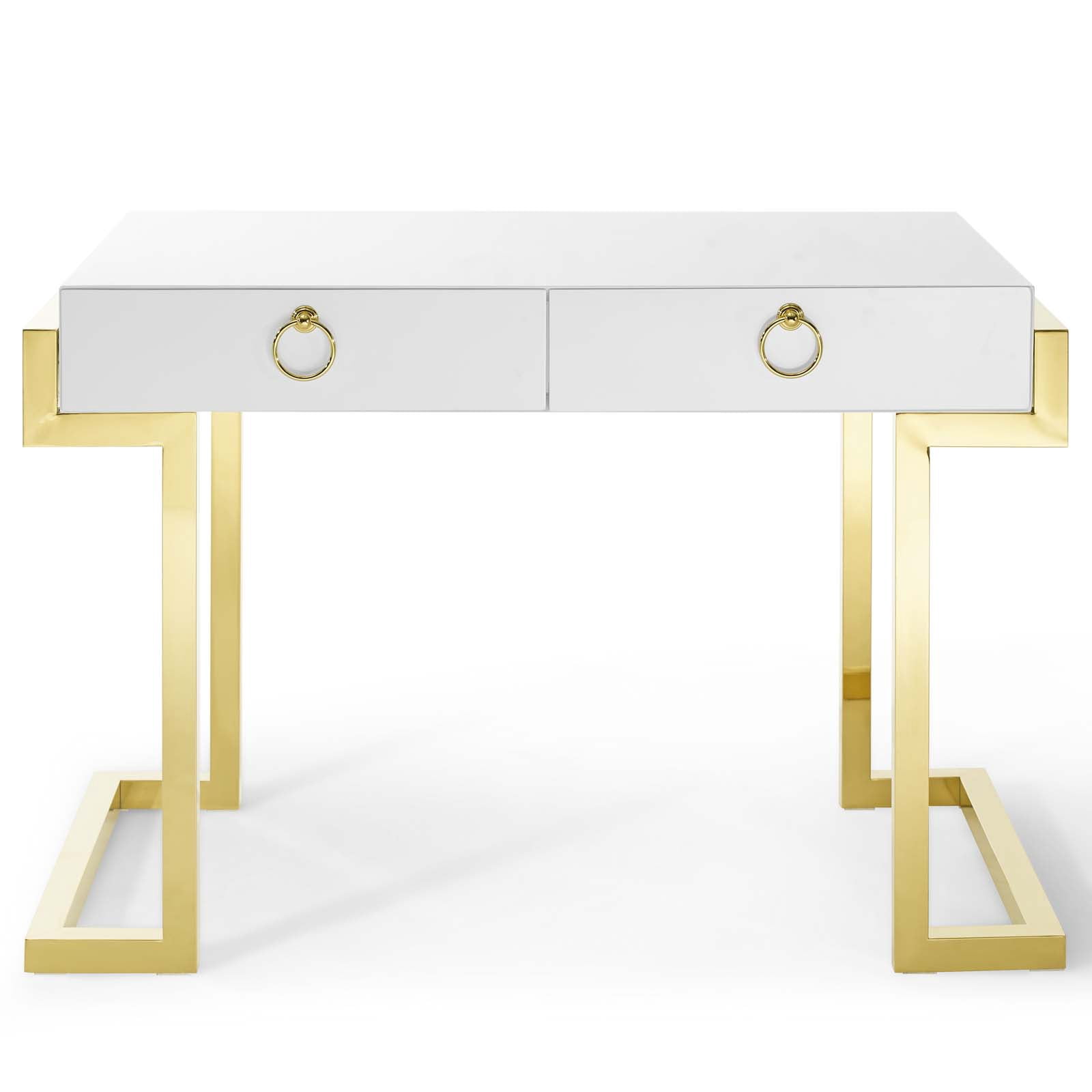 Modway Ring Modern Style Stainless Steel Office Writing Desk in Gold/White