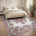 thumbnail image 3 of ODIKA 8'x10' Washable Area Rug Rosebud Ribbon Border Shack Dainty Clusters Pink Delicate Refined for Living Room, Under Sectional, Family , Durable, Non-Slip, 3 of 7