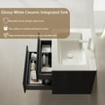 thumbnail image 3 of 24" Pre-Assembled Bathroom Vanity with Sink: Wall-Mounted Floating Plywood, 2 Drawers, White Ceramic Basin, , Dark Oak Woodgrain, 3 of 6