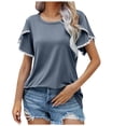 thumbnail image 1 of Timegard Hauts pour Femmes Été Col Rond Pétale Manches Courtes Blouses Confortables Tunique Décontractée Habillée, 1 of 5