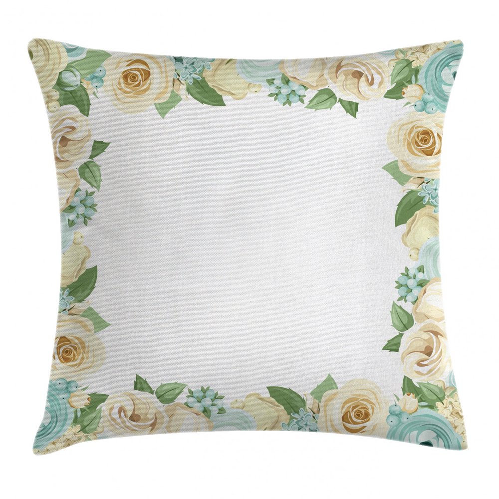 Shabby Chic Throw Pillow Cushion Cover, Flowers Roses Leaves Buds