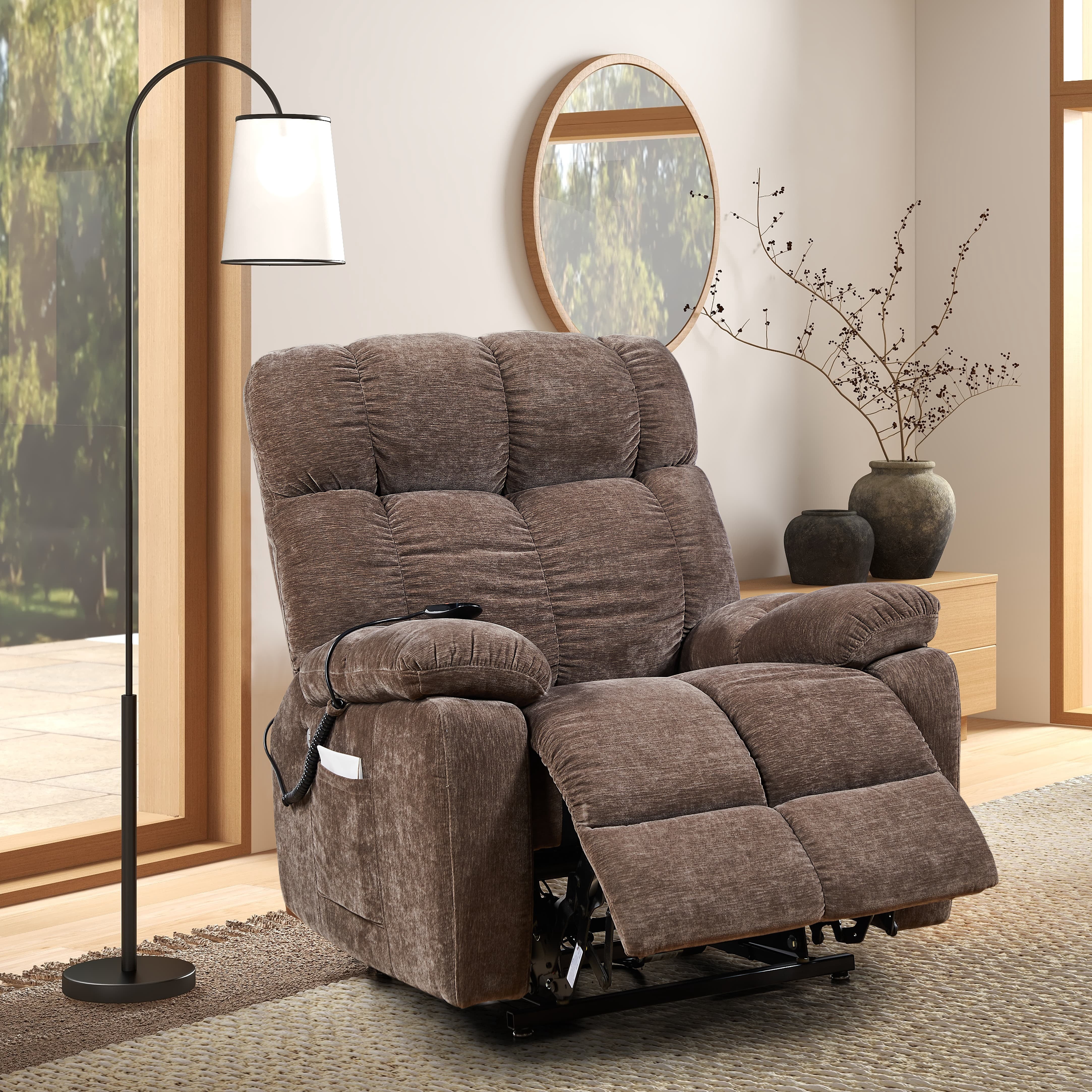 MAYEERTY Motor Power Lift Recliner Chair with Massage & Heat for Elderly, Infinite Position, 180°Lay Flat, Cup Holders