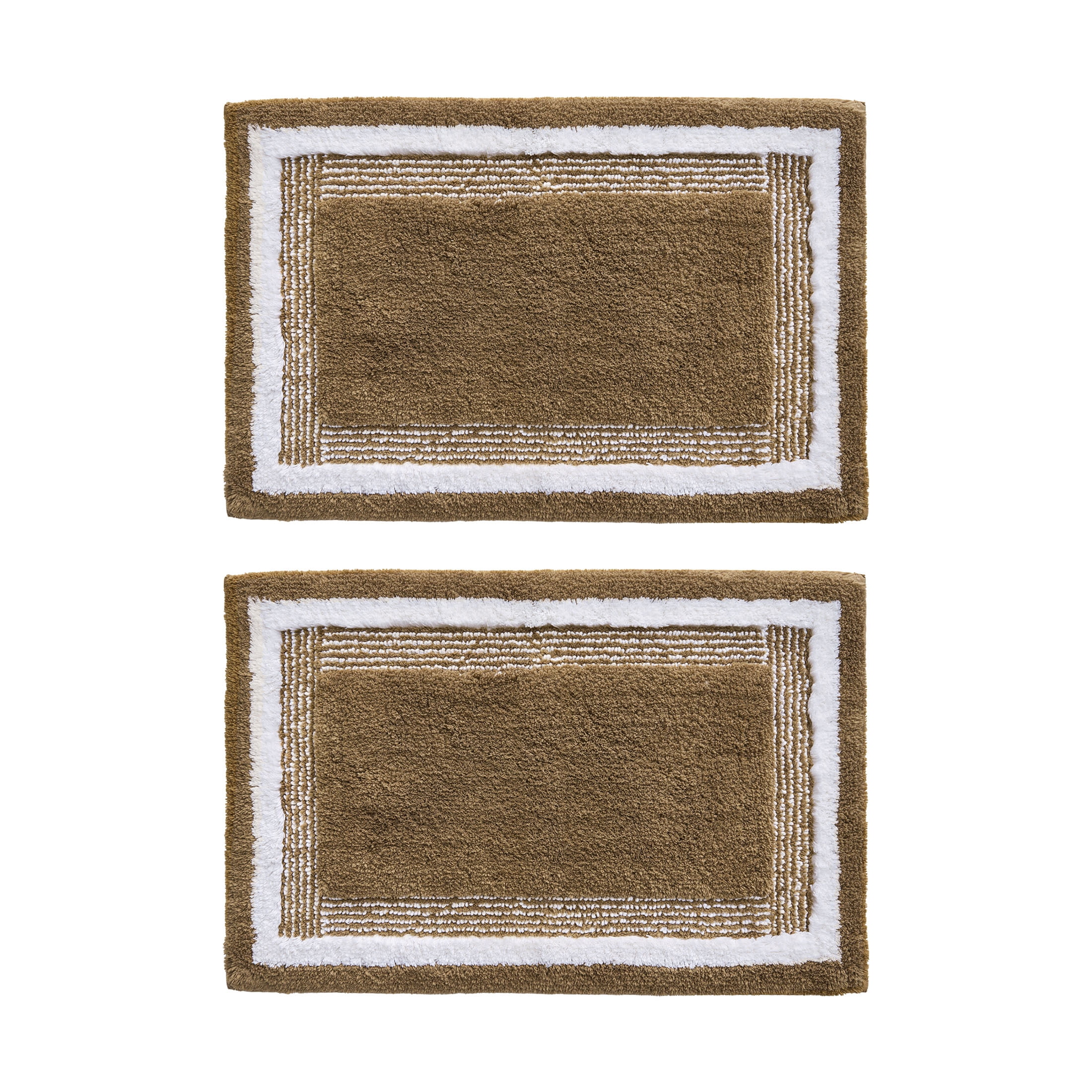 Better Homes & Gardens Bordered Striped 2-Pack Bath Rug Bundle, Dark Caramel, 20” x 30”