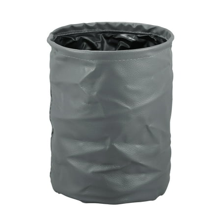 Car Trash Can Hanging Vehicle Garbage Storage Box Auto Interior Accessories Foldable Durable Light Gray Faux Leather