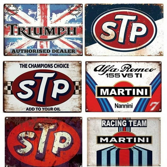 Vintage Metal Signs Set, Italian Automotive Wall Decor , Racing and Gas Station Theme, Retro Decorative Tin Signs