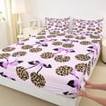 thumbnail image 3 of Feelyou Leopard Print Cherry Queen Sheet Sets, Purple Cute Bow-tie Bed Set, 4-Piece, 3 of 7
