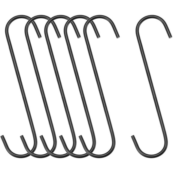 S Hanging Hooks, 8inch/200mm Extra Long Steel Hanger, Indoor Outdoor Uses for Garden, Bathroom, Closet, Workshop, Kitchen, Black, 6Pcs