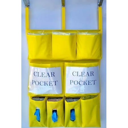 It’s Sew EZ Personal Protection Equipment (PPE) Isolation Door Caddy - 9 Pockets - NFPA-701 Fire Retardant Nylon Oxford with Three Stainless Steel Hooks Included (Yellow, 09)