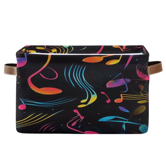 Musical Notes and Waves Pattern Foldable Storage Basket,Canvas Fabric Foldable Storage Bins with Handles Open Home Storage Bins Boxes for Toy Book Shelf Closet Baskets