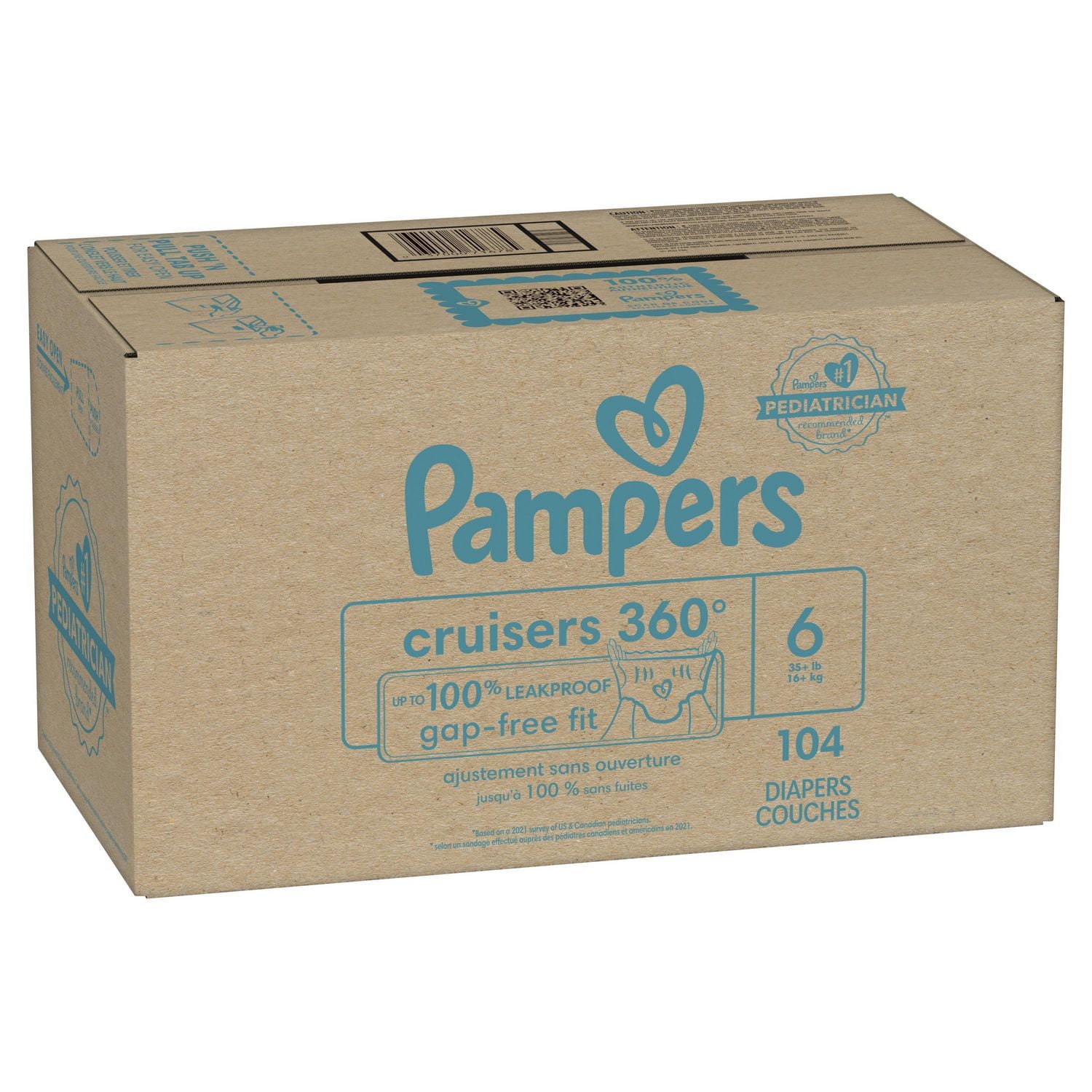 Pampers Cruisers 360 Pull-On Diapers, Size 6 (35+ lbs), Babyproof up to 100% leakproof diaper
