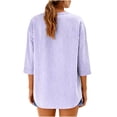 thumbnail image 5 of Juslio Women Striped 3/4 Sleeve Shirts V Neck Comfortable Loose Purple Button Tops, 5 of 6