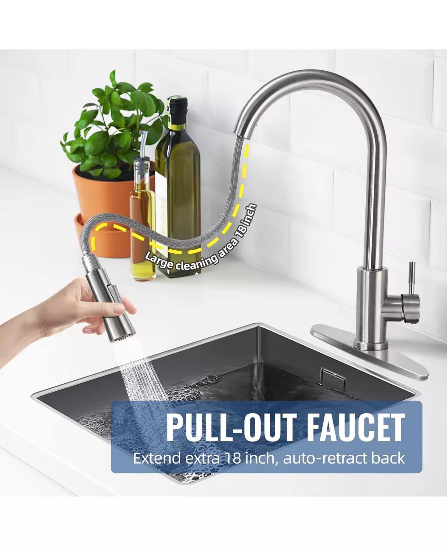SUGIFT Kitchen Faucet with Pull Down Sprayer and Dual-Function High Arc Spout for 1 or 3 Hole Sinks, Silver